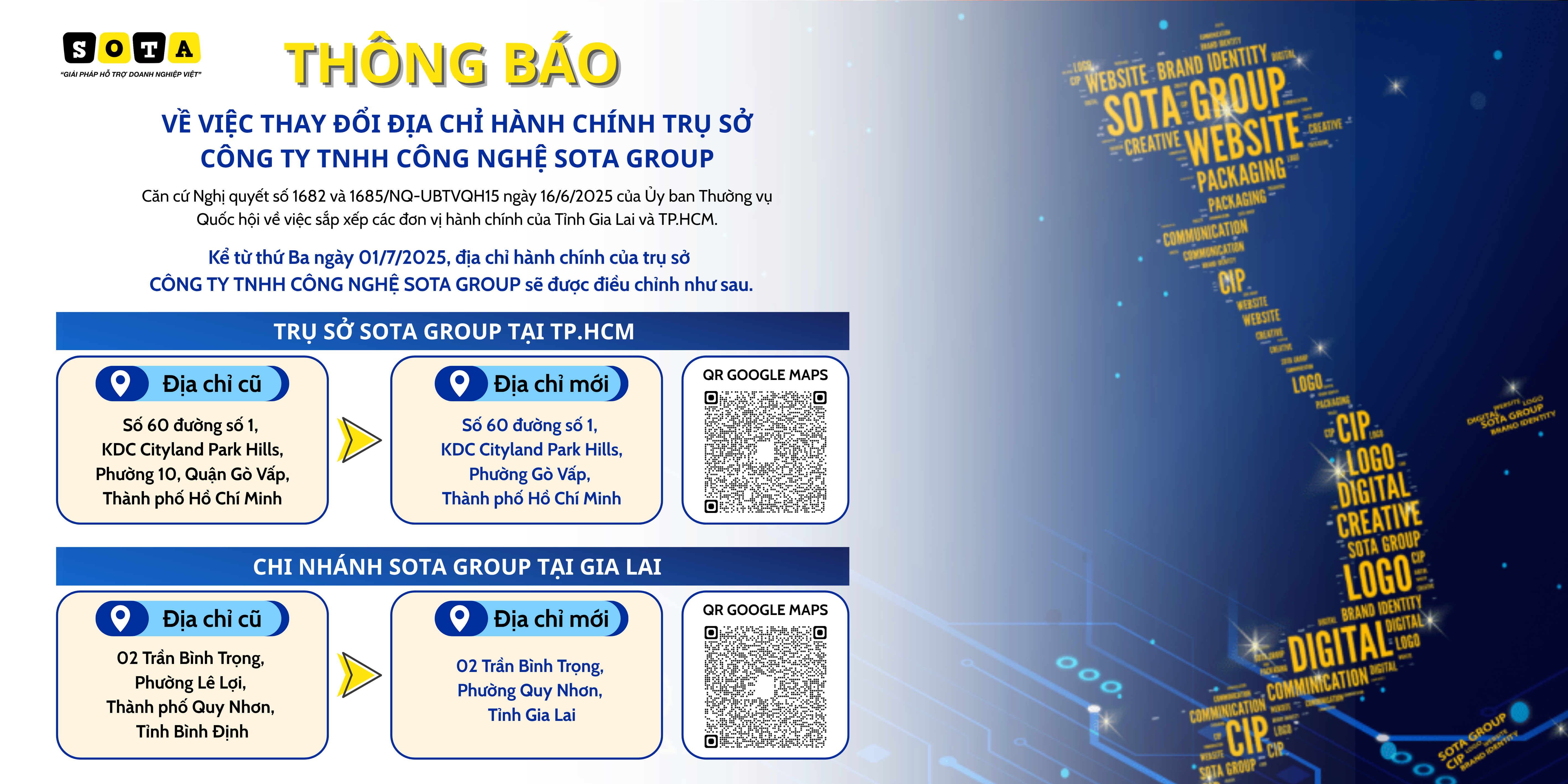 Thông báo điều chỉnh địa chỉ hành chính trụ sở Công Ty Sota Group