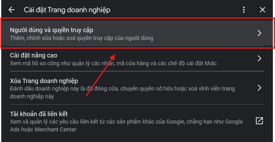 Hướng dẫn thêm quyền quản trị trang doanh nghiệp Google