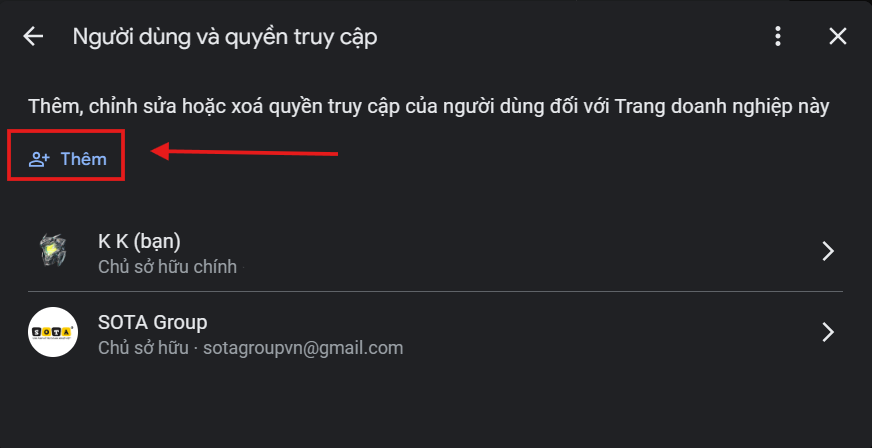 Hướng dẫn thêm quyền quản trị trang doanh nghiệp Google