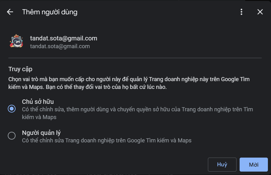 Hướng dẫn thêm quyền quản trị trang doanh nghiệp Google