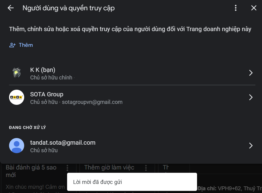 Hướng dẫn thêm quyền quản trị trang doanh nghiệp Google