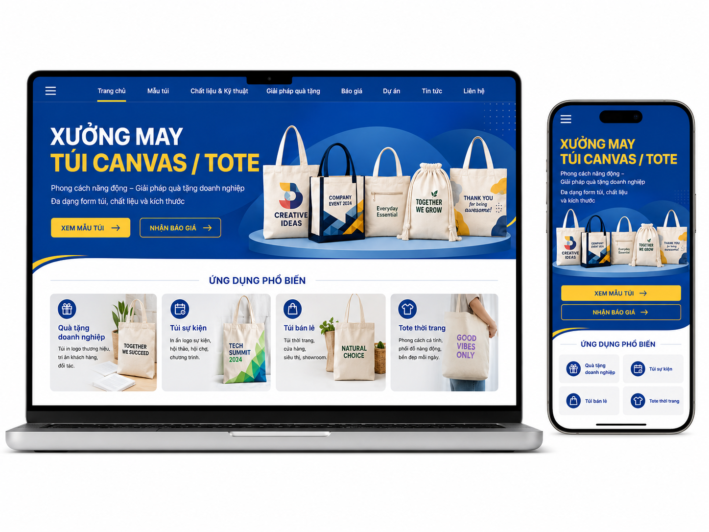 Thiết kế website xưởng may túi canvas / tote