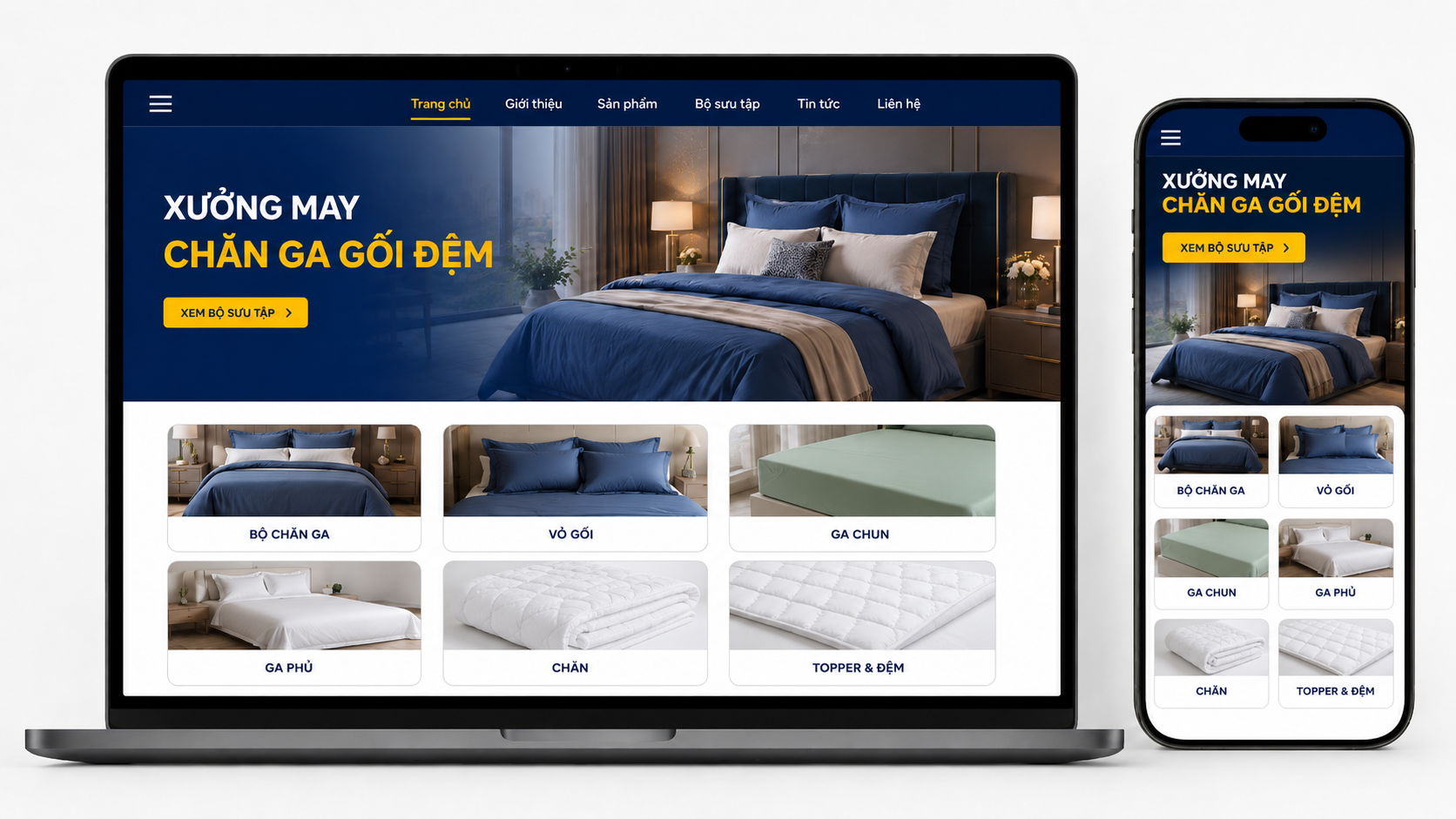 Thiết kế web xưởng may chăn ga gối đệm
