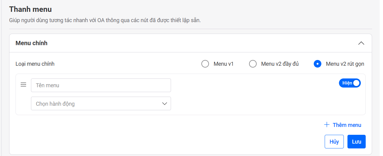 Hướng dẫn cài đặt thanh menu ZALO OA đơn giản Hướng dẫn cài đặt thanh menu ZALO OA đơn giản