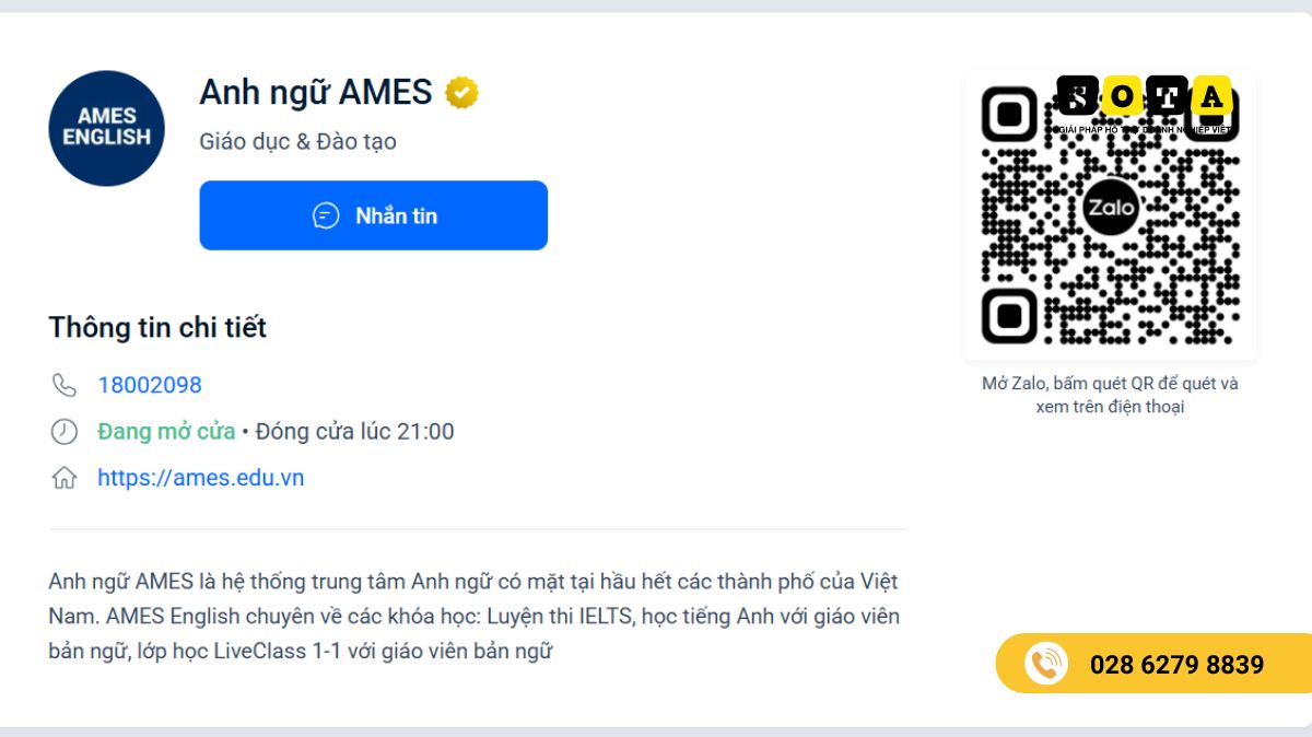 Tạo Zalo OA cho trung tâm anh ngữ