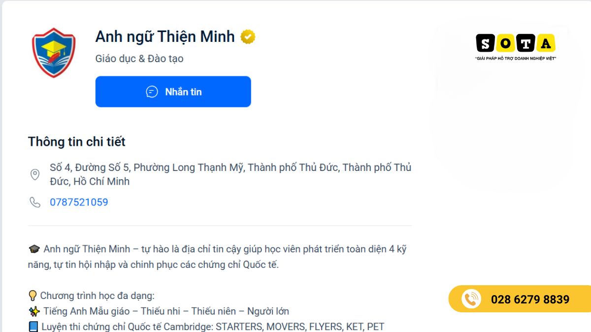 Tạo Zalo OA cho trung tâm anh ngữ